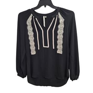 Bellatrix Black Dress Shirt White Lace Trim. Size XS Button Sleeve